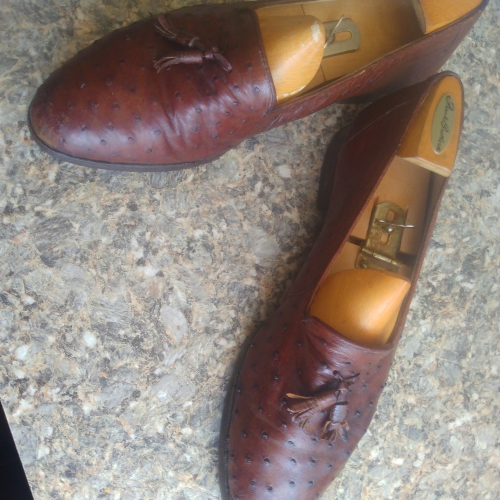 Traversi Men's Brown Full Quill Tassel OstrichSkin Slipon Loafer Size 11M